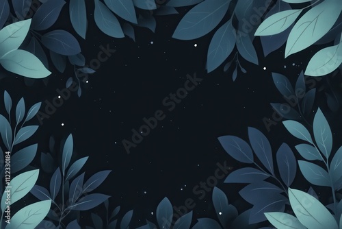 Dark Background with Blue Leaves and White Specks