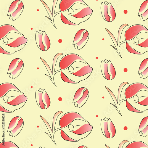  Pattern with red flowers, vector