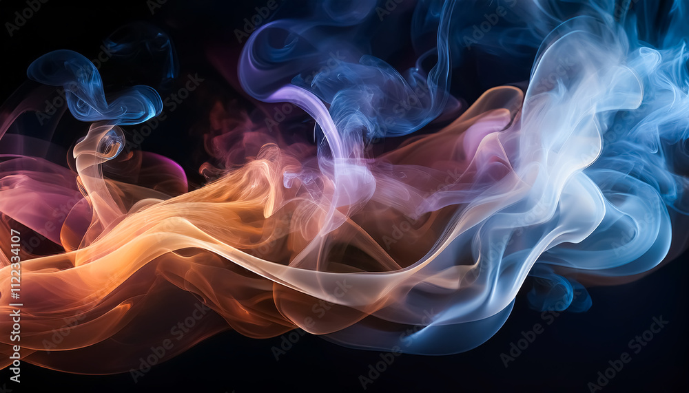 Fototapeta premium smoke, drifting, flowing, colorful, suspicious, wave, curve, black background, close-up