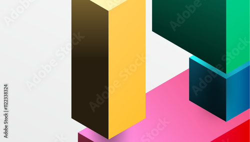 Sleek abstract design featuring isometric 3D blocks in a clean, modern composition. Perfect for tech-inspired themes, with vibrant colors and geometric precision