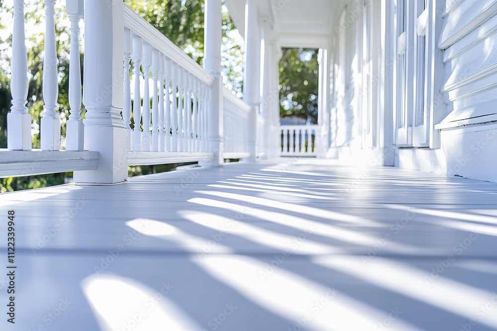 Fototapeta premium beautifully renovated front porch featuring new railings and fresh paint