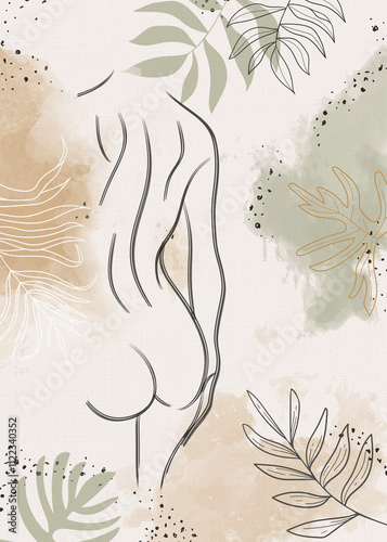 Boho LineArt watercolour woman