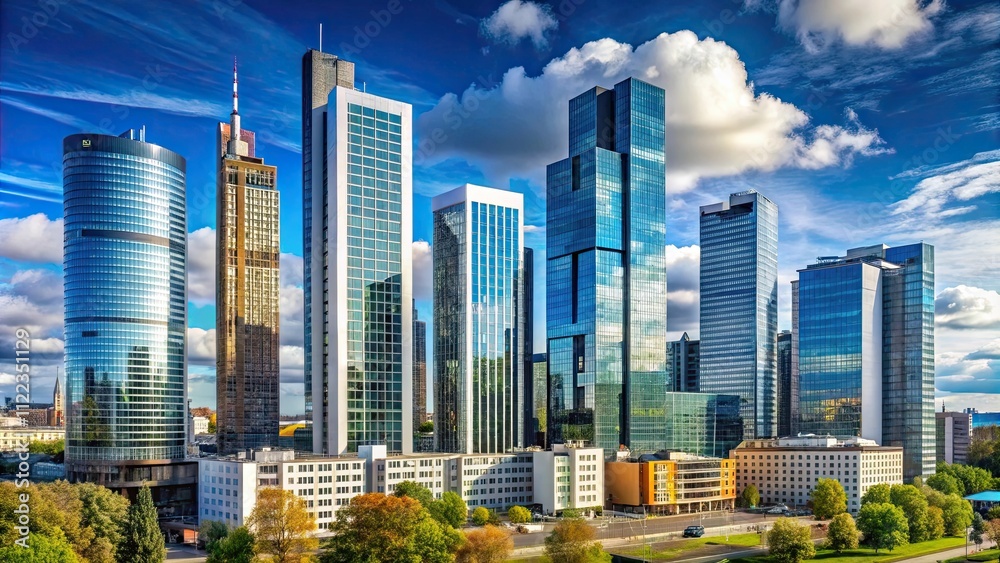 Obraz premium Modern skyscrapers in Tallinn , Tallinn, Estonia, cityscape, urban, downtown, architecture, buildings, tall
