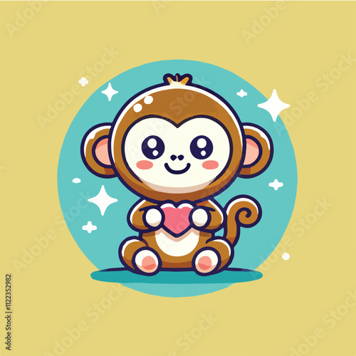 Little monkey character vector with simple and flat design