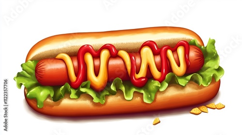 Appetizing Hot Dog with Ketchup and Mustard photo