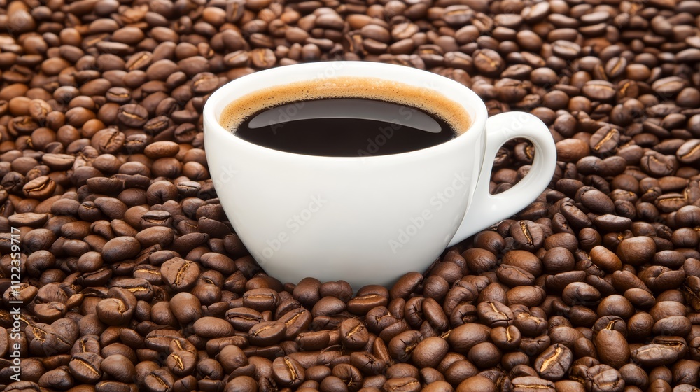 Rich coffee cup on fresh beans, savory aromatic brew start to your day Rich coffee cup on fresh beans, savory aromatic brew start to your day
