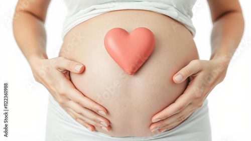 Wallpaper Mural Pregnant woman in white outfit making heart shape with fingers on belly, caucasian, motherhood Torontodigital.ca