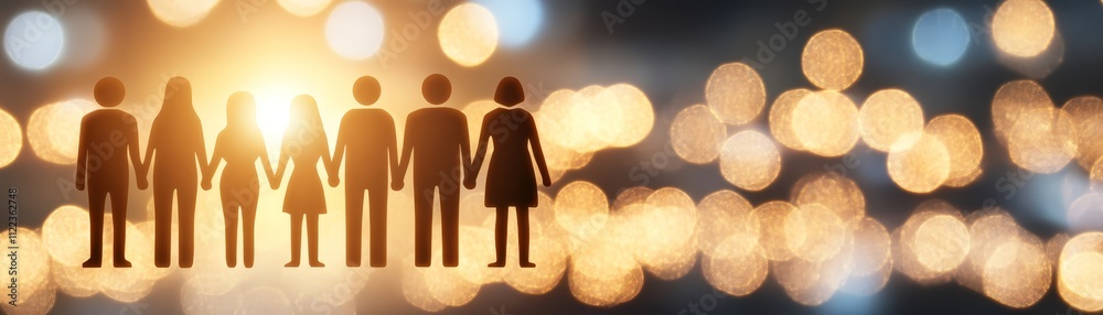 Fototapeta premium Family silhouette, embracing unity, hope and togetherness in the light 