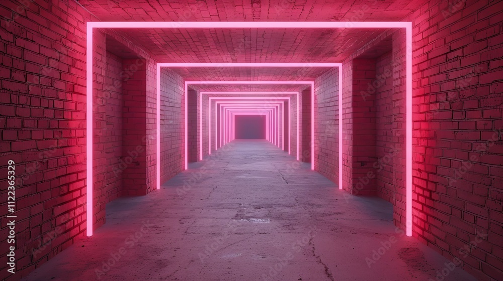 Obraz premium Vibrant neon corridor with glowing lights