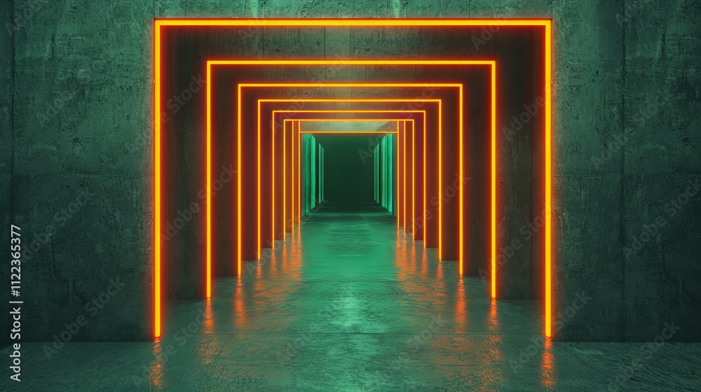 Fototapeta premium Futuristic corridor with neon lights
