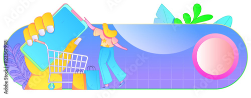 Holiday shopping people doing e-commerce online shopping flat vector concept operation hand drawn illustration
 photo