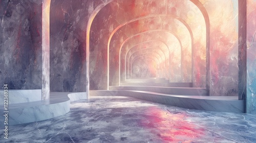 Fototapeta Naklejka Na Ścianę i Meble -  Captivating digital rendering of a surreal futuristic architectural tunnel with mesmerizing symmetry ethereal lighting and a dreamlike atmosphere