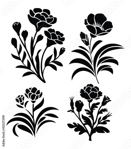 Flower icon set silhouettes,  vector incredible flower Trees icons art. Illustration, eps.
