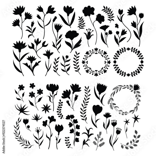 Flower icon set silhouettes,  vector incredible flower Trees icons art. Illustration, eps.