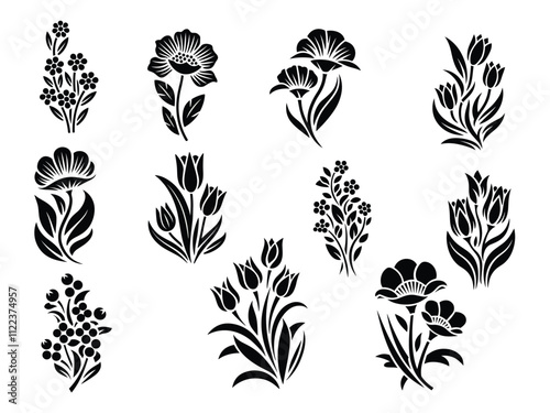 Flower icon set silhouettes,  vector incredible flower Trees icons art. Illustration, eps.