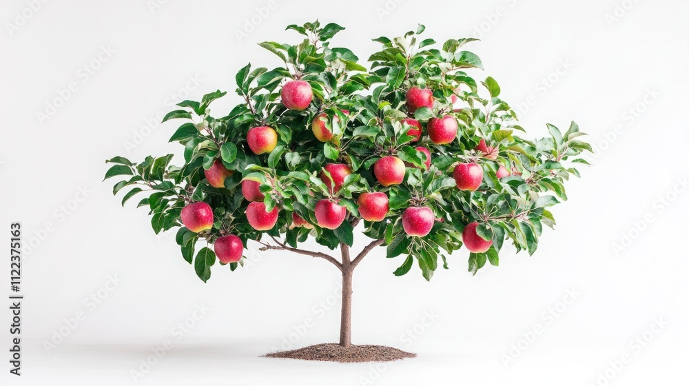 Obraz premium Lush apple tree laden with ripe, red apples against a white background. (2)