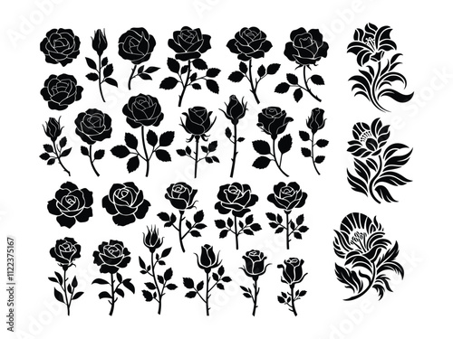 Flower icon set silhouettes,  vector incredible flower Trees icons art. Illustration, eps.