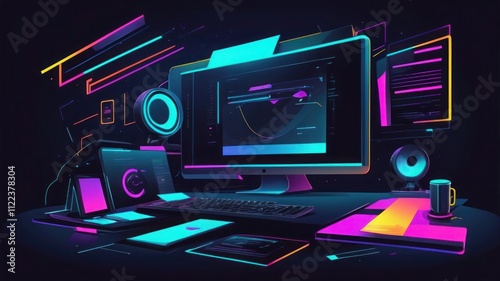 Neon Highlights on Dark Aesthetic Backgrounds
