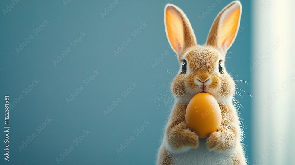 Obraz premium Cute Bunny Holding an Easter Egg on a Happy Easter Celebration