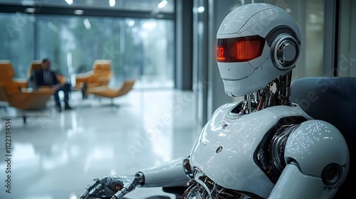 Advanced Robot Waits in Office, Future Tech Arrives photo