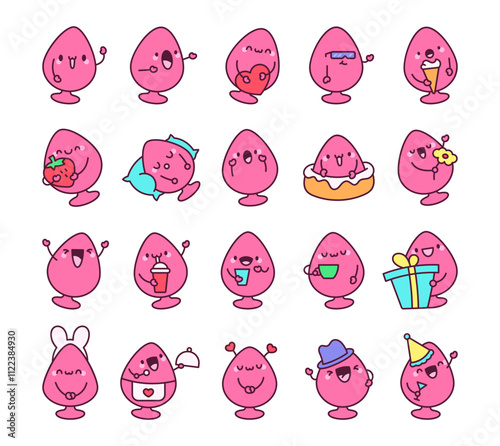 Set of silicone anal plug characters with cheerful expressions, kawaii designs, charming emotions, fun illustrations, festive decorations, and adorable elements for entertaining occasions