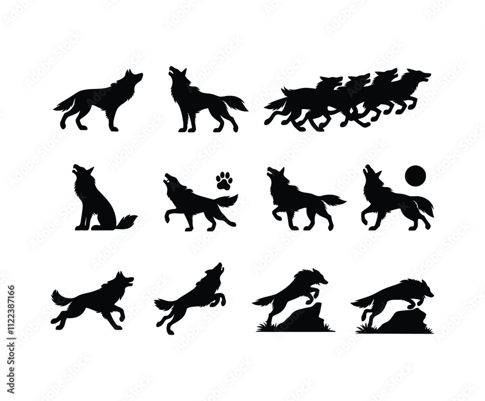 Fototapeta premium Minimalist Wolf Silhouettes Vector Template Illustrations
