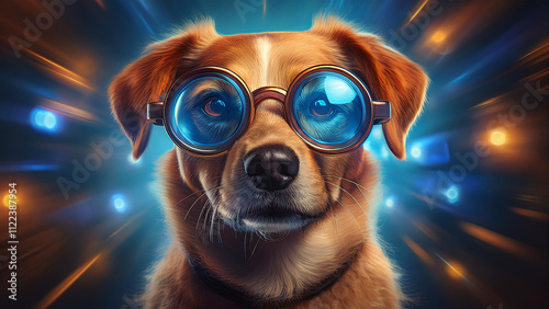 Hund Runde Brille Zukunft Blau Lichtgeschwindigkeit 