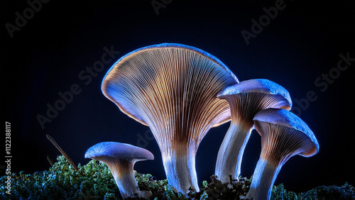 Pilz Wachstum Dunkel Hintergrund Schwarz Studio Beleuchtung in Szene gesetzt  photo