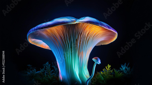 Pilz Wachstum Dunkel Hintergrund Schwarz Studio Beleuchtung in Szene gesetzt  photo