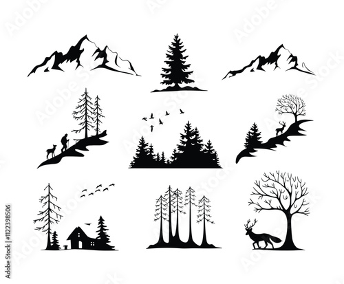 Winter Forest Scene Silhouette Collection