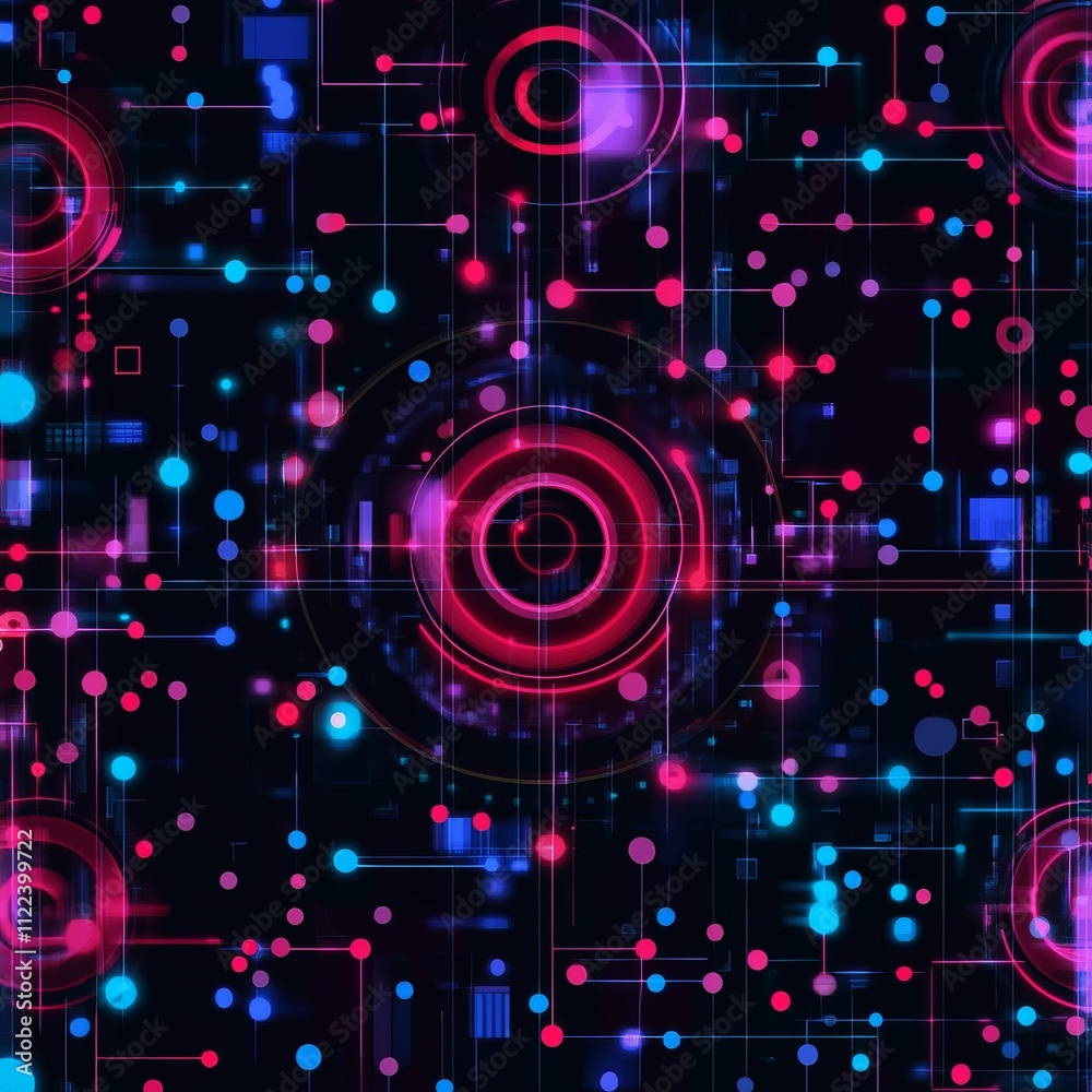 Obraz premium Abstract digital background with glowing circles and lines.