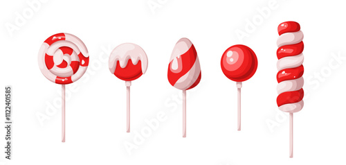 Christmas holiday lollipops flat color vector objects set. New year festive candies for children illustrations bundle on white background