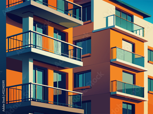 colorful illustration of a modern apartment balcony