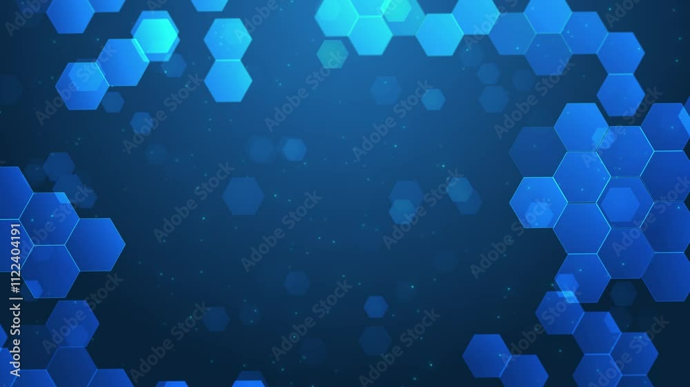 Tech blue Minimal hexagons polygonal patterns shape abstract geometric Animation background. Futuristic cyberspace Futuristic honeycomb. Wave of corporate particles sci-fi technology science medical
