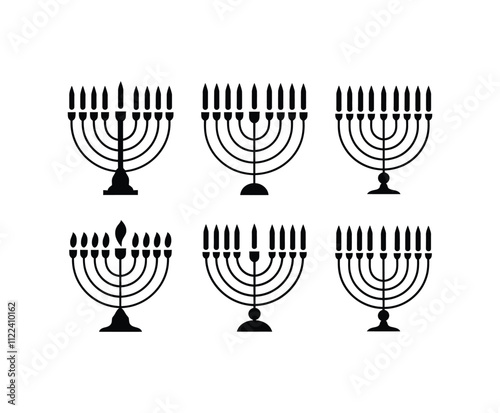 Traditional Menorah Silhouette Collection Vector Template