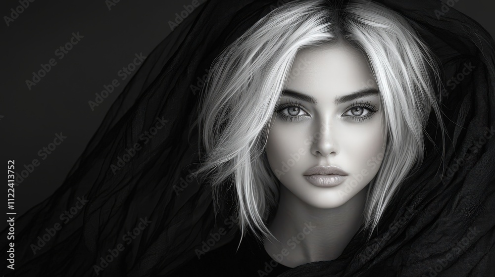 Hyper-realistic actress portrait, warm facial expression, black and white high contrast, dramatic lighting, stunning closeup, isolated on dark background, lifelike and natural features, ultra-realisti Hyper-realistic actress portrait, warm facial expression, black and white high contrast, dramatic lighting, stunning closeup, isolated on dark background, lifelike and natural features, ultra-realisti