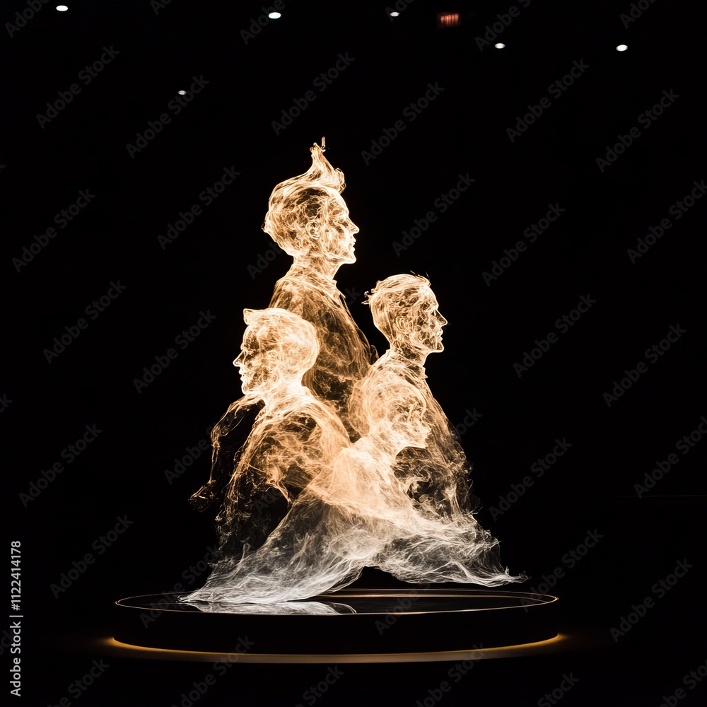 Fototapeta premium Fiery human figures in a dark space.