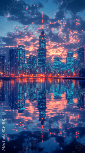 Wallpaper Mural serene water surface mirroring high tech cityscape at sunset Torontodigital.ca