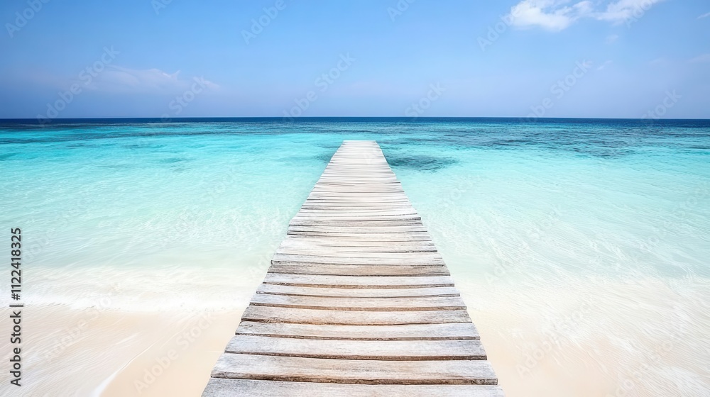 Fototapeta premium Travel image showing a wooden pier extending into the clear blue sea