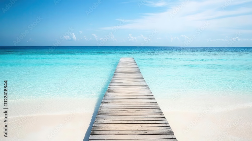 Obraz premium Travel image showing a wooden pier extending into the clear blue sea