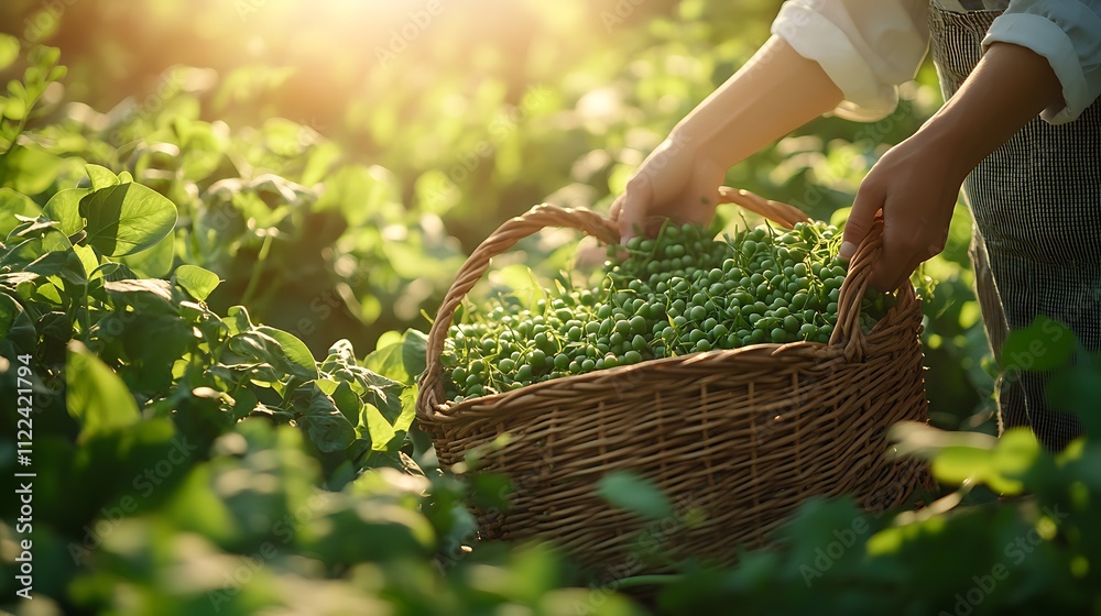 Fototapeta premium Fresh green peas harvest nature's close-up food photography