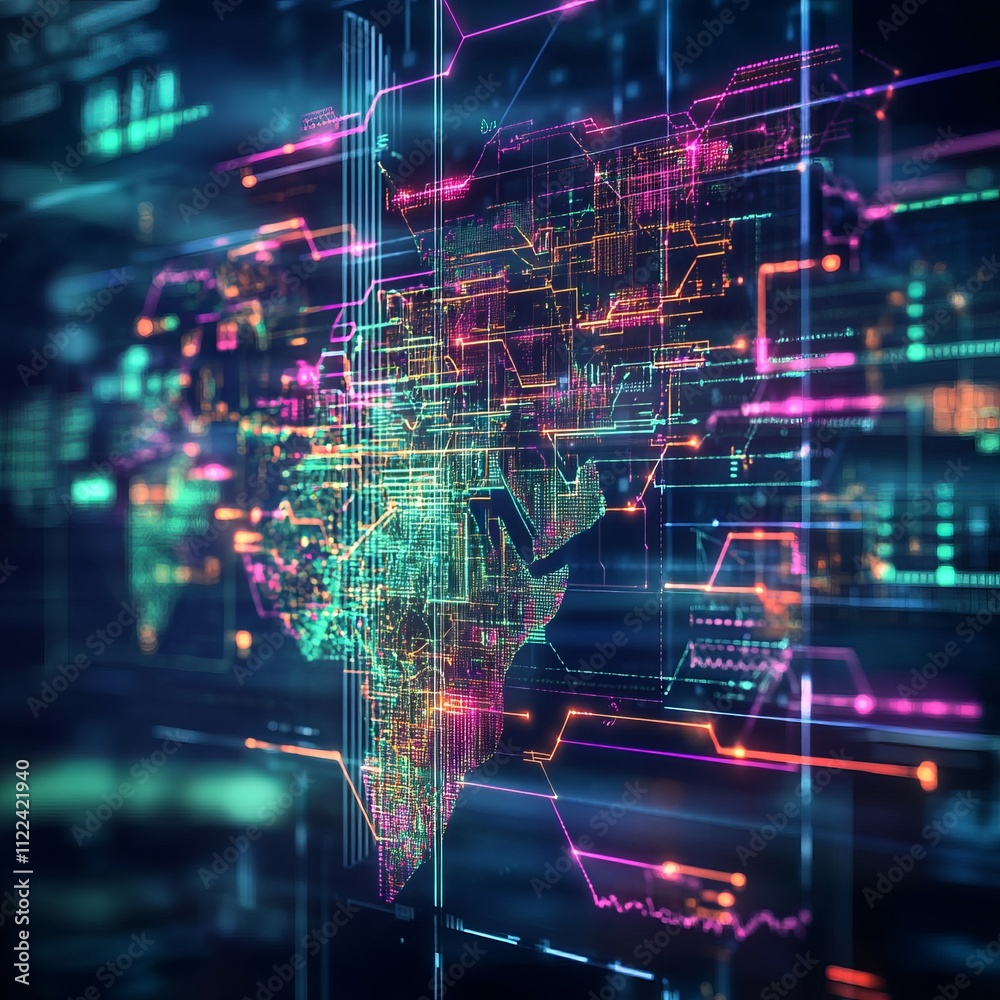 Obraz premium Global network connection, digital world map.