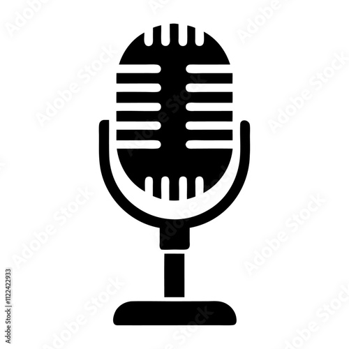 Microphone with stand black silhouette style vector and icon illustration design