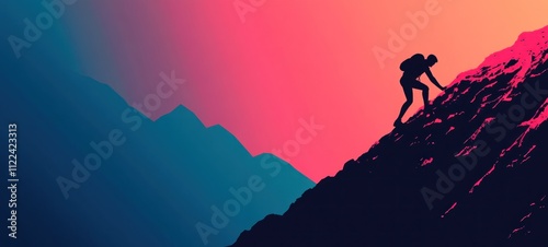 Conquering the Summit: A Silhouette of Determination Against a Vibrant Sunset