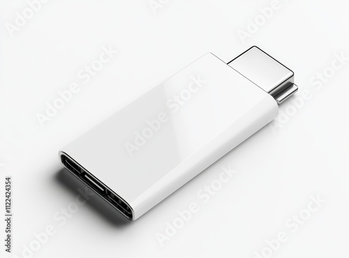 White USB-C to USB-C adapter on white background.