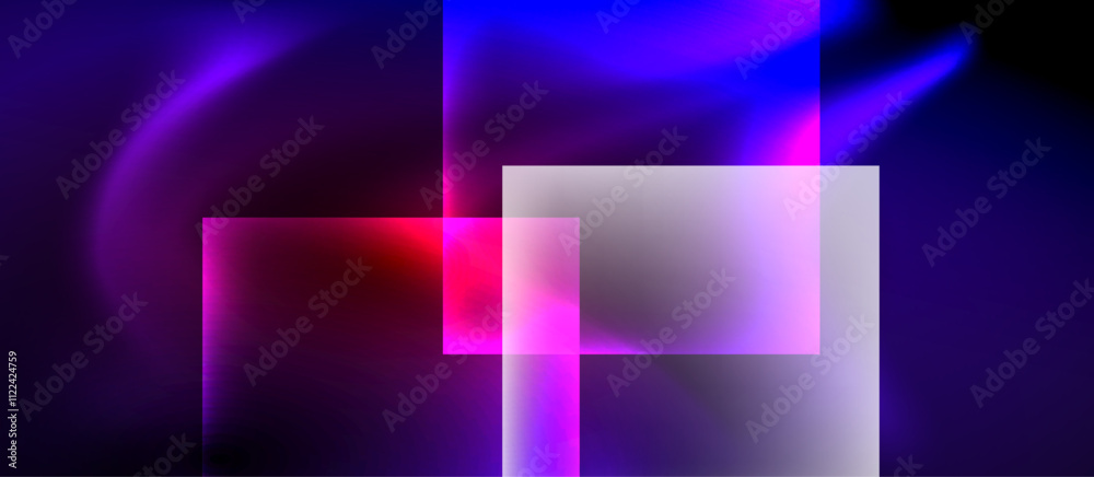 Fototapeta premium Glass squares with neon shiny light abstract background