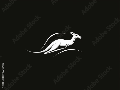 A minimalistic logo of a kangaroo, designed in a sleek and modern style, isolated on a black background photo