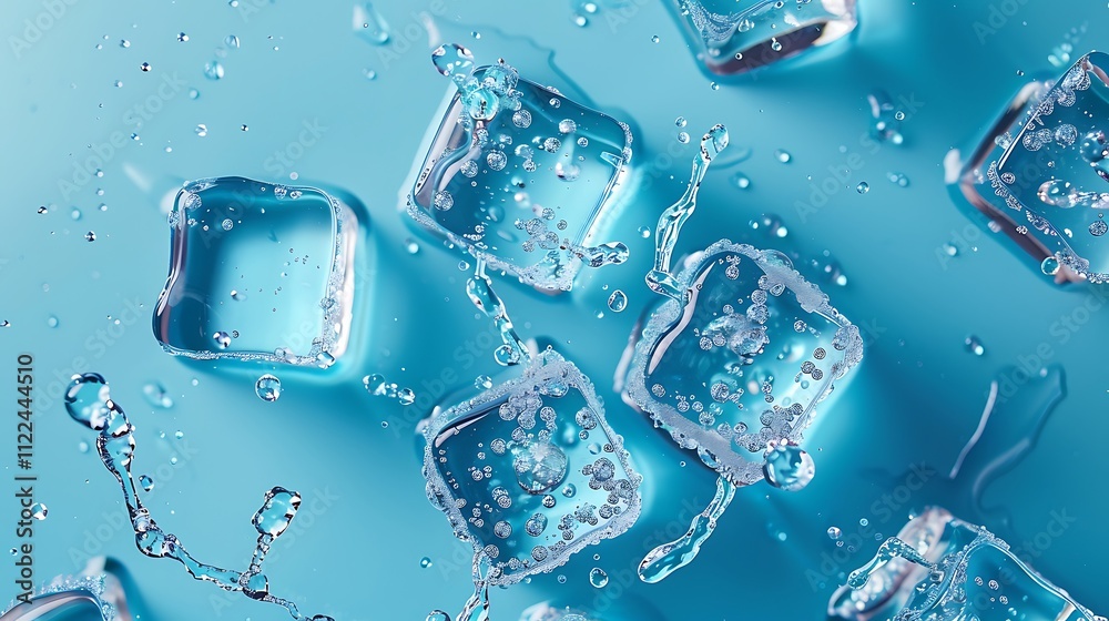 Ice cubes with water drops on blue background Ice cubes with water drops on blue background