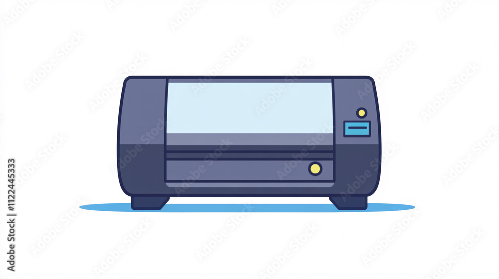cartoon illustration of a blue and black printer on a white background cartoon illustration of a blue and black printer on a white background