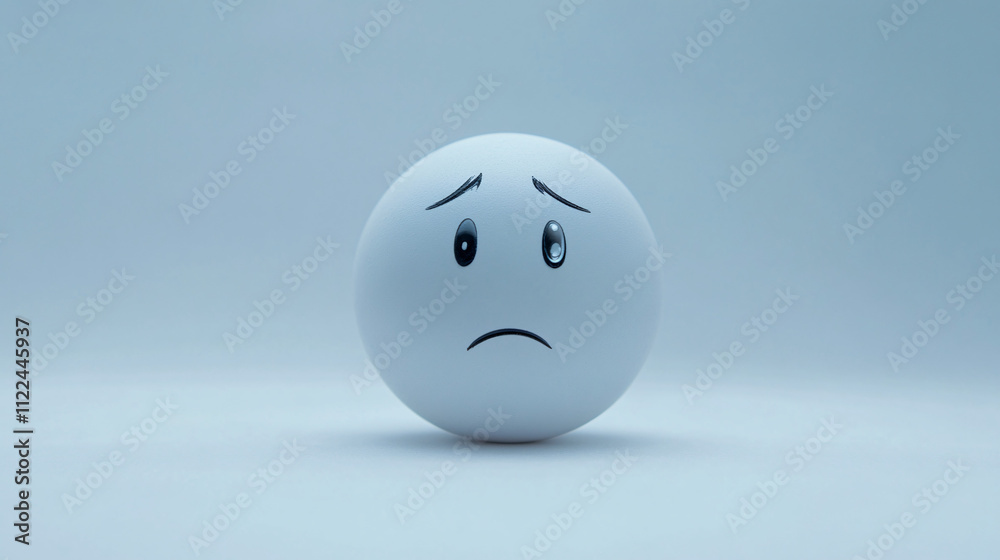 Fototapeta premium white sphere with sad face drawing on blue background 3d rendering